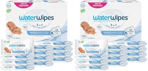 WaterWipes Sensitive+ Newborn & Baby Wipes, 3-In-1 Cleans, Cares, Protects, 99.9% Water, Unscented & Hypoallergenic, 1440 Count (24 Packs) | Amazon (US)