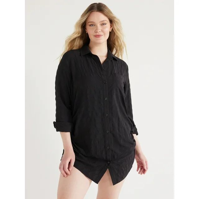 Time and Tru Women's and Women's Plus Shirt Coverup with Long Sleeves, Sizes S-3X - Walmart.com | Walmart (US)
