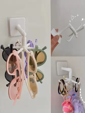 1pc White 6-hook Rotating Storage Hanger, Wall-mounted Key Chain Holder, Can Be Used For Sunglass... | SHEIN
