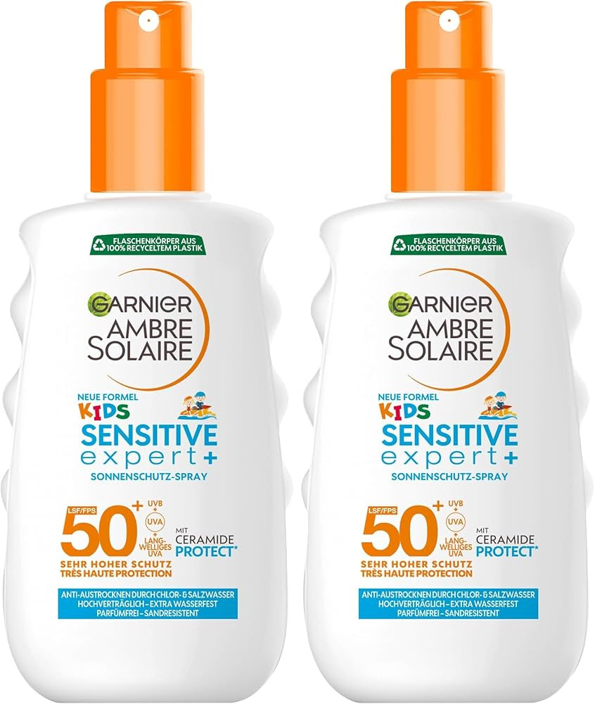 Garnier Sonnencreme LSF 50+ f\u00fcr Kinder, Wasserfest und resistent gegen Sand, Ambre Solaire K... | Amazon (DE)