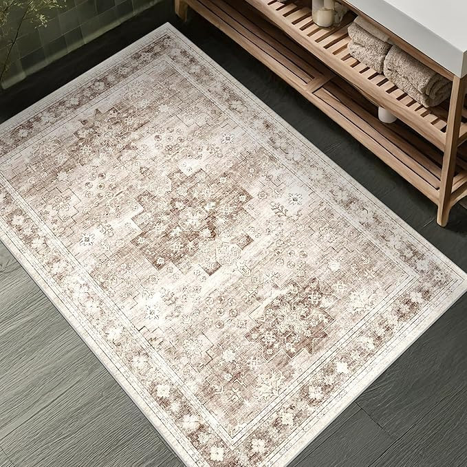 Boho Bathroom Rugs - Washable Non-Slip Soft Low Pile Area Rug for Entryway, Kitchen, and Indoor S... | Amazon (US)