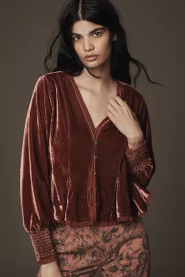 By Anthropologie Swing Velvet Peasant Top | Anthropologie (US)