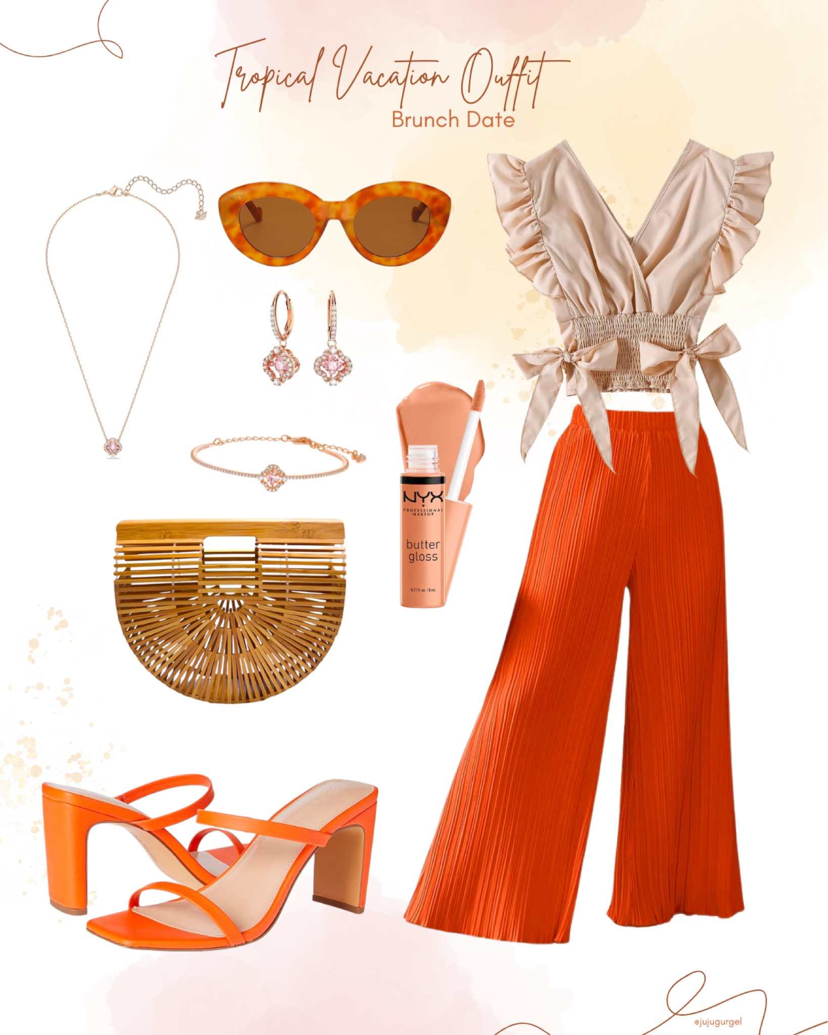 Brunch date tropical vacation outfit idea in orange and tan tones with rose gold jewelry. #amazonfashion #founditonamazon

#LTKfindsunder50 #LTKSpringSale #LTKtravel