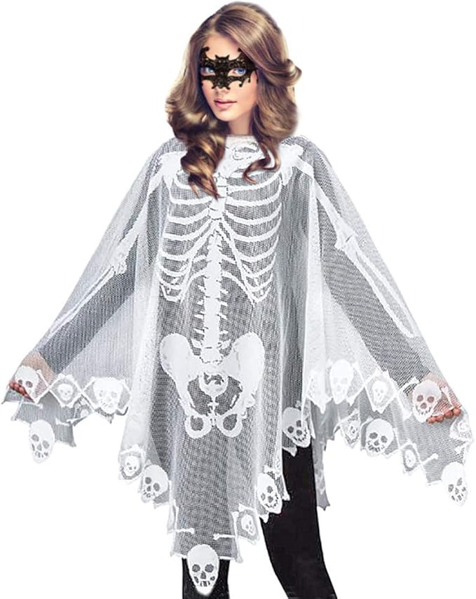 Women's Skeleton Halloween Costume Skeleton Cape Poncho,Includes Masquerade Mask for Halloween | Amazon (US)
