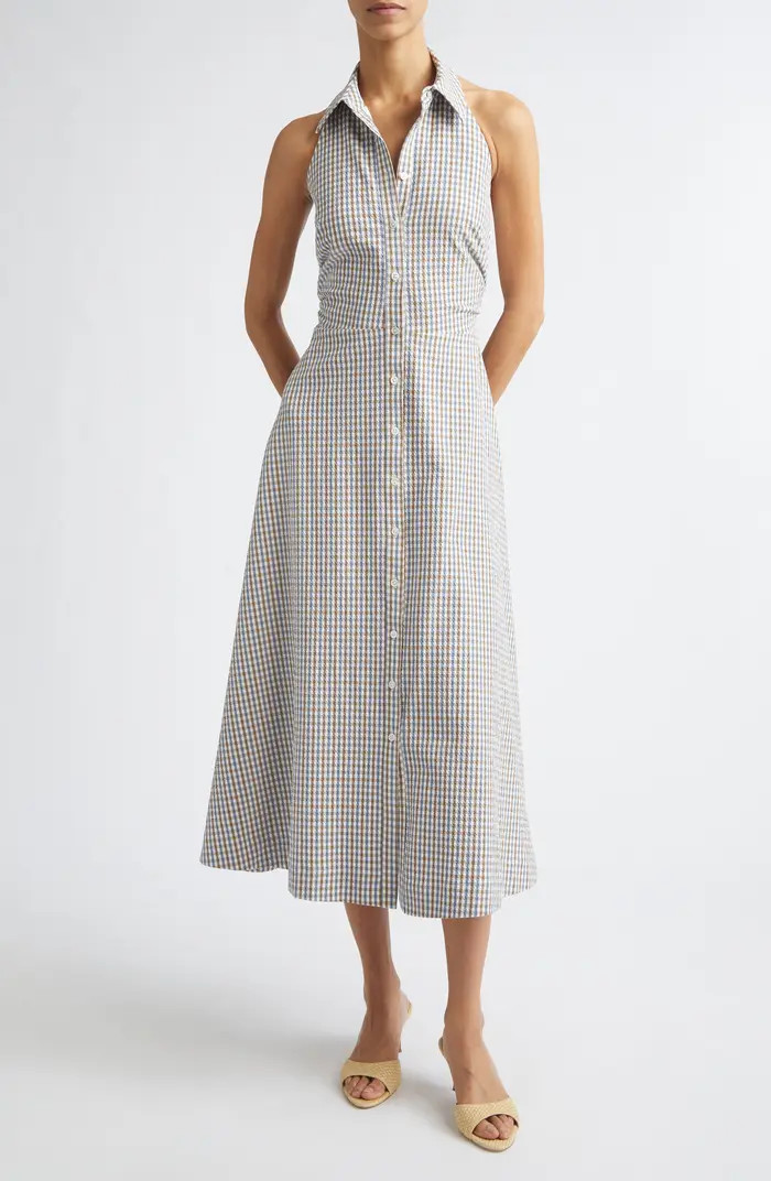 Veronica Beard Mackey Gingham Stretch Cotton Halter Shirtdress | Nordstrom | Nordstrom