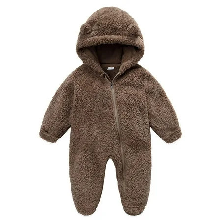 TMOYZQ Toddler Baby Boys Girls Plush Fleece Footed Jumpsuit Pram Infant Newborn Thick Romper Hoodie  | Walmart (US)