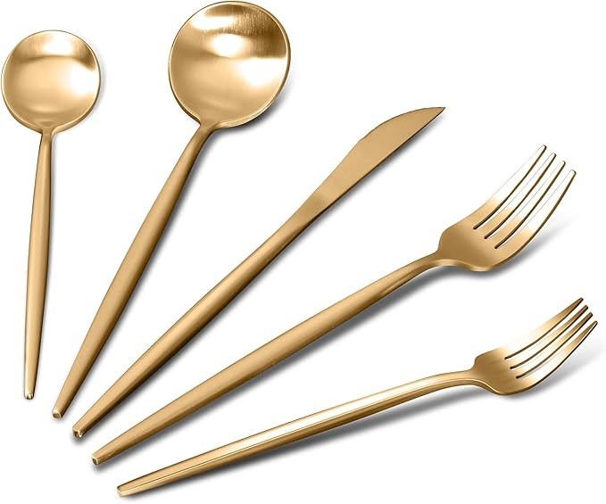 Matte Gold Silverware Set, Satin Finish 20-Piece Stainless Steel Flatware Set, Tableware Cutlery ... | Amazon (US)