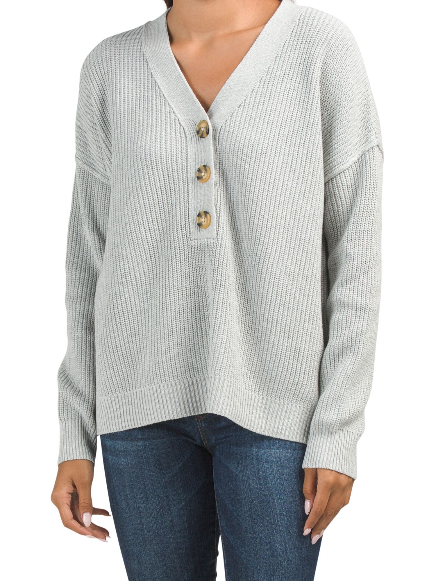 V-neck Henley Sweater With Texture | TJ Maxx
