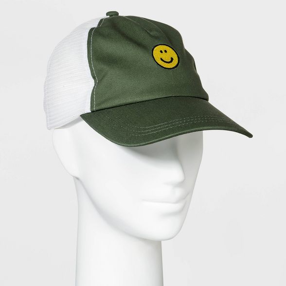 Women's Smiley Face Mesh Trucker Hat - Wild Fable™ Green | Target