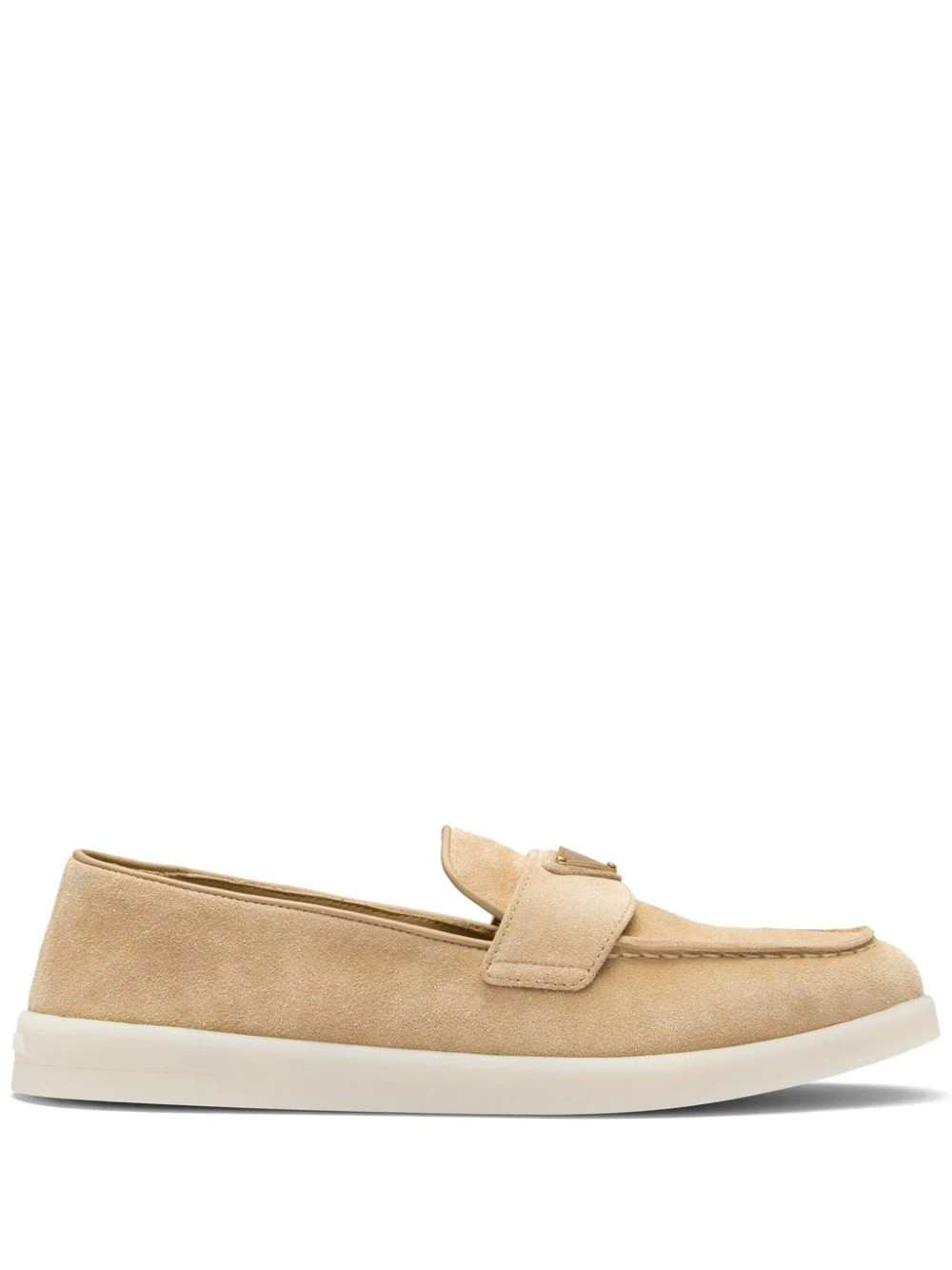 Prada logo-plaque suede loafers - Neutrals | Farfetch Global