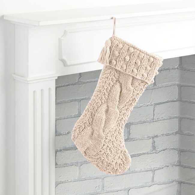 Ivory Chunky Cable Knit Christmas Stocking | World Market