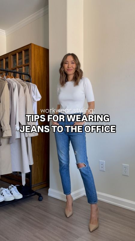 Workwear styling: tips for wearing jeans to the office while looking polished & professional!

• Everlane 90s cheeky jean - mid wash blue, I sized down one wearing 24 in the shortest inseam. This is a great ankle jean to wear with flats! 

Linked other classic workwear jeans + spring staples 

#LTKStyleTip #LTKWorkwear