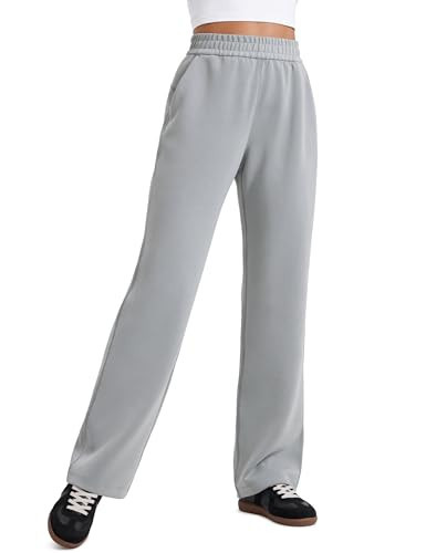 CRZ YOGA SoftAura Straight Leg Casual Sweatpants Women 30" - Modal Lounge Travel Casual Pants with Pockets Rhino Grey XX-Small | Amazon (US)