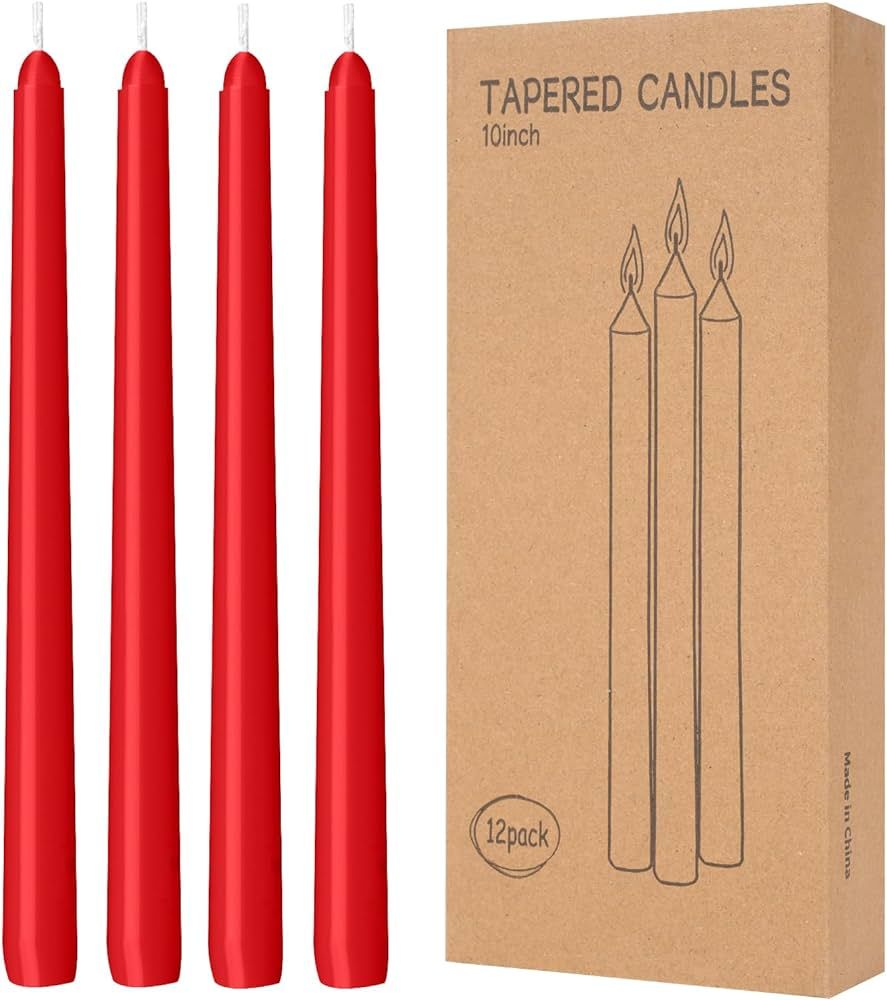 LYOBATH 12 Pack Red Taper Candles - Taper Candles 10 Inch Dripless, Smokeless & Unscented - 8 Hou... | Amazon (US)