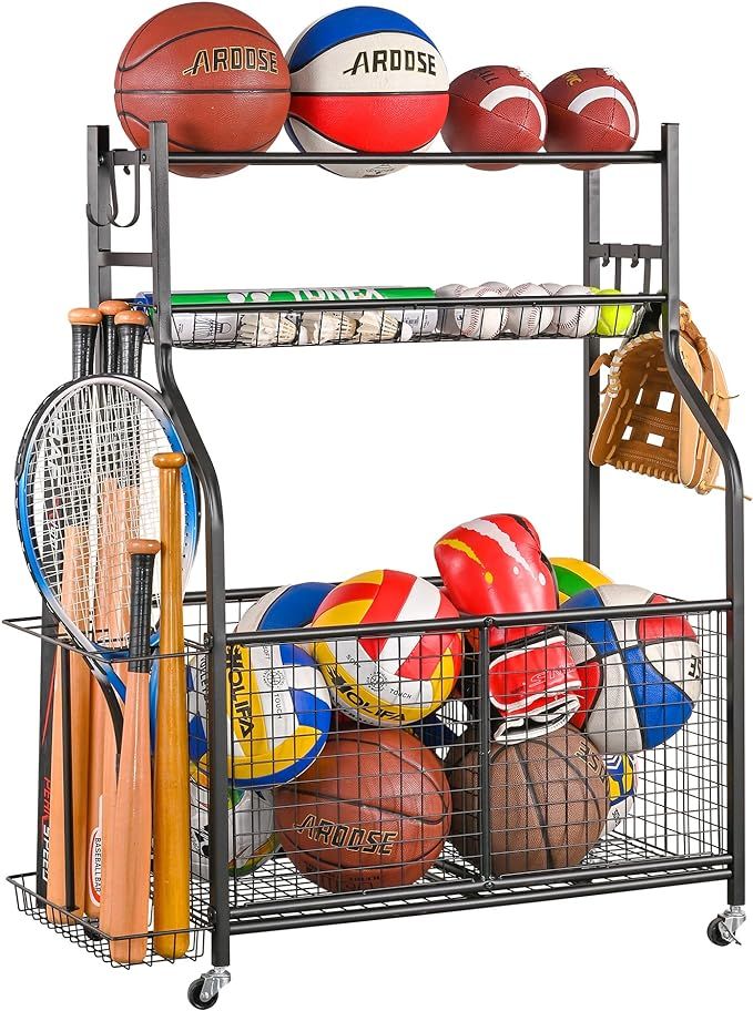 Mythinglogic Sports Equipment Garage Organizer,Garage Ball Storage for Sports Gear and Toys, Roll... | Amazon (US)