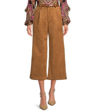 A Loves A Faux Suede Belted High Rise Wide Leg Coordinating Cropped Pants | Dillard's | Dillard's