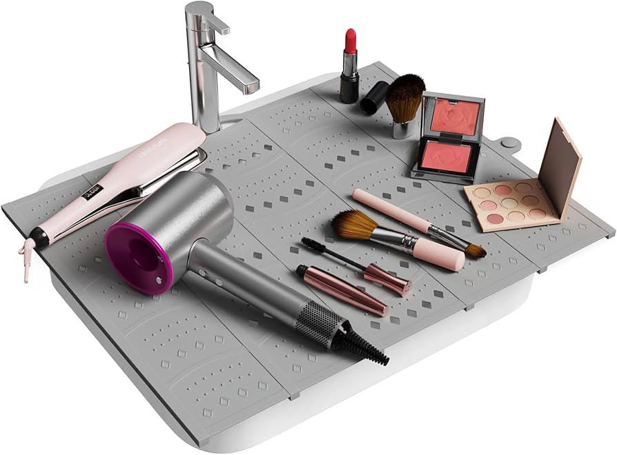 Bathroom Sink Cover for Counter Space, Sink Mat Foldable Sink Cover, Silicone Makeup Organizer Ma... | Amazon (US)