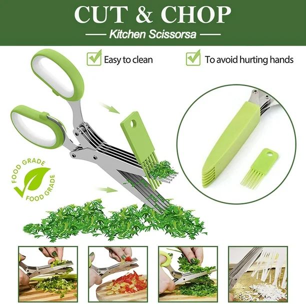 AUCHEN Herb Scissors Set with 5 Multi Stainless Steel Blades,Multipurpose Kitchen Scissors Choppi... | Walmart (US)