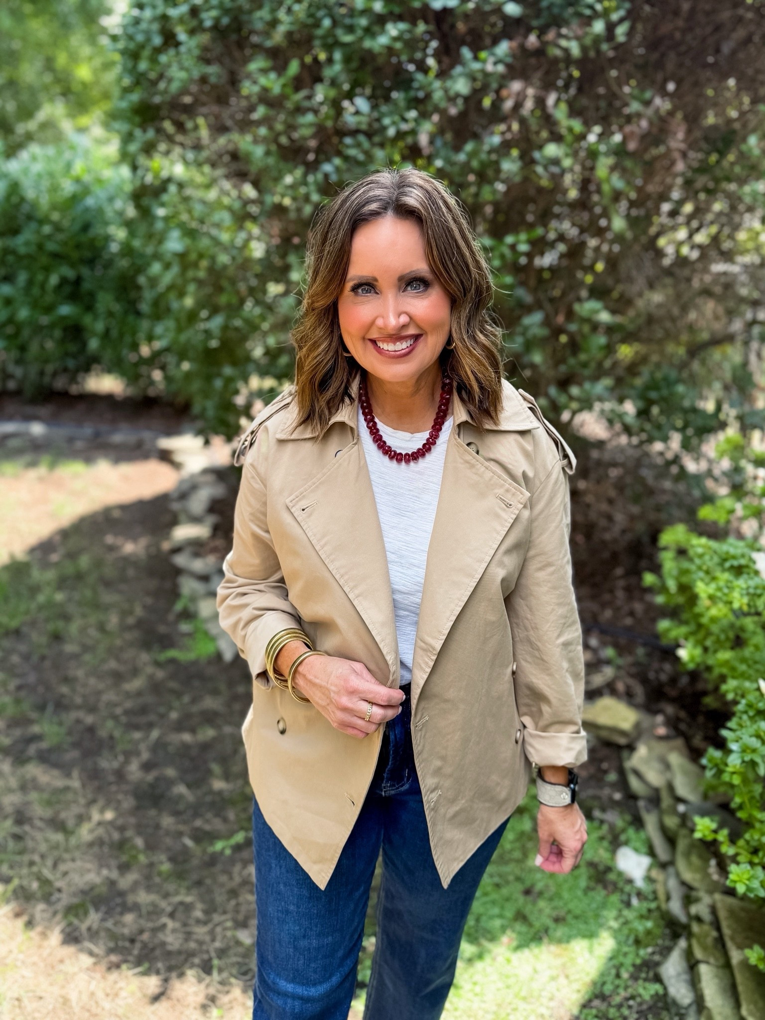 Fall trench coat - runs big, size down

Use code LAURA on necklace and earrings

#LTKootd #LTKOver40 #LTKSeasonal