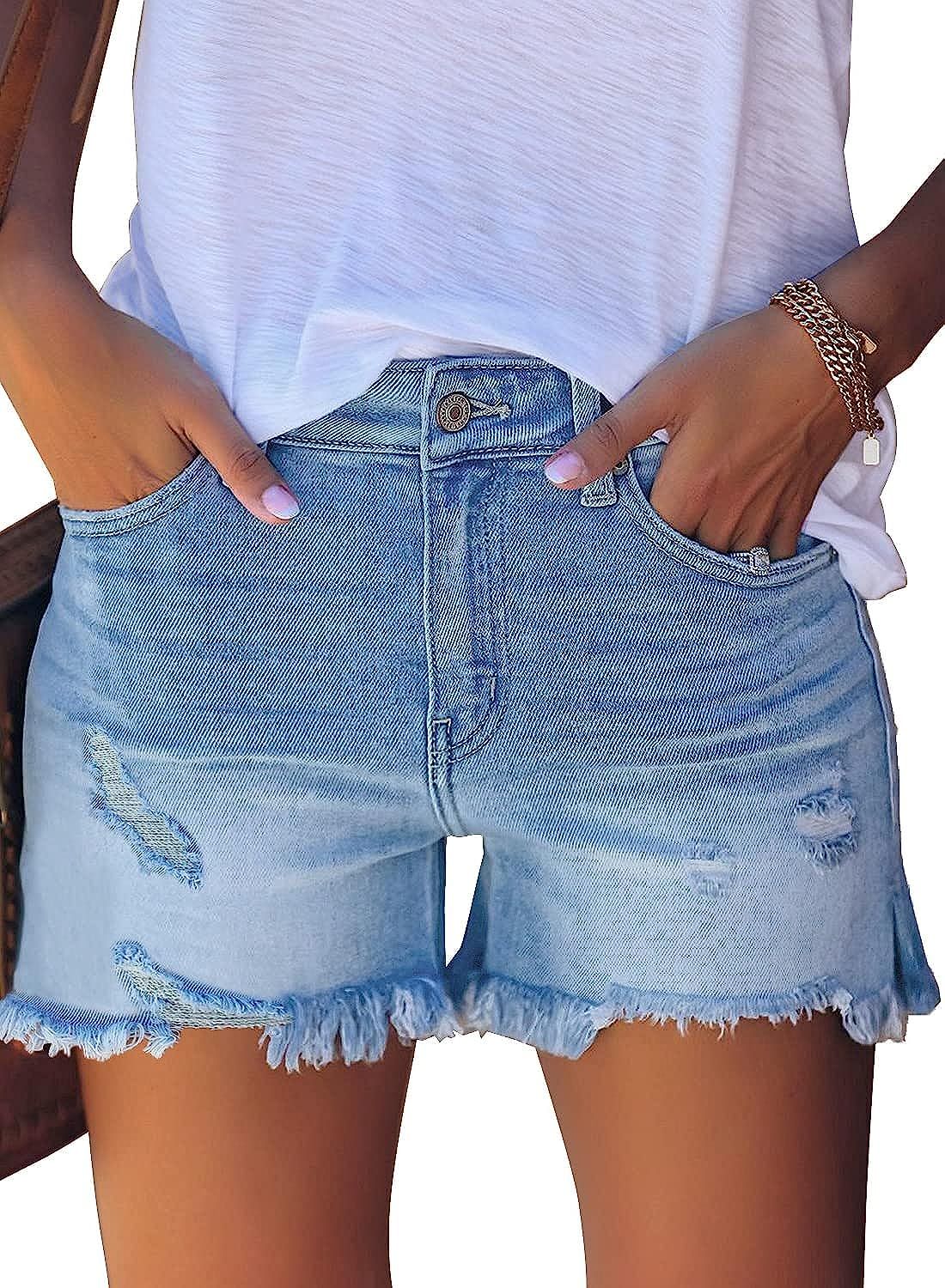 luvamia Women's High Waisted Ripped Denim Shorts Frayed Raw Hem Casual Jeans Shorts | Amazon (US)