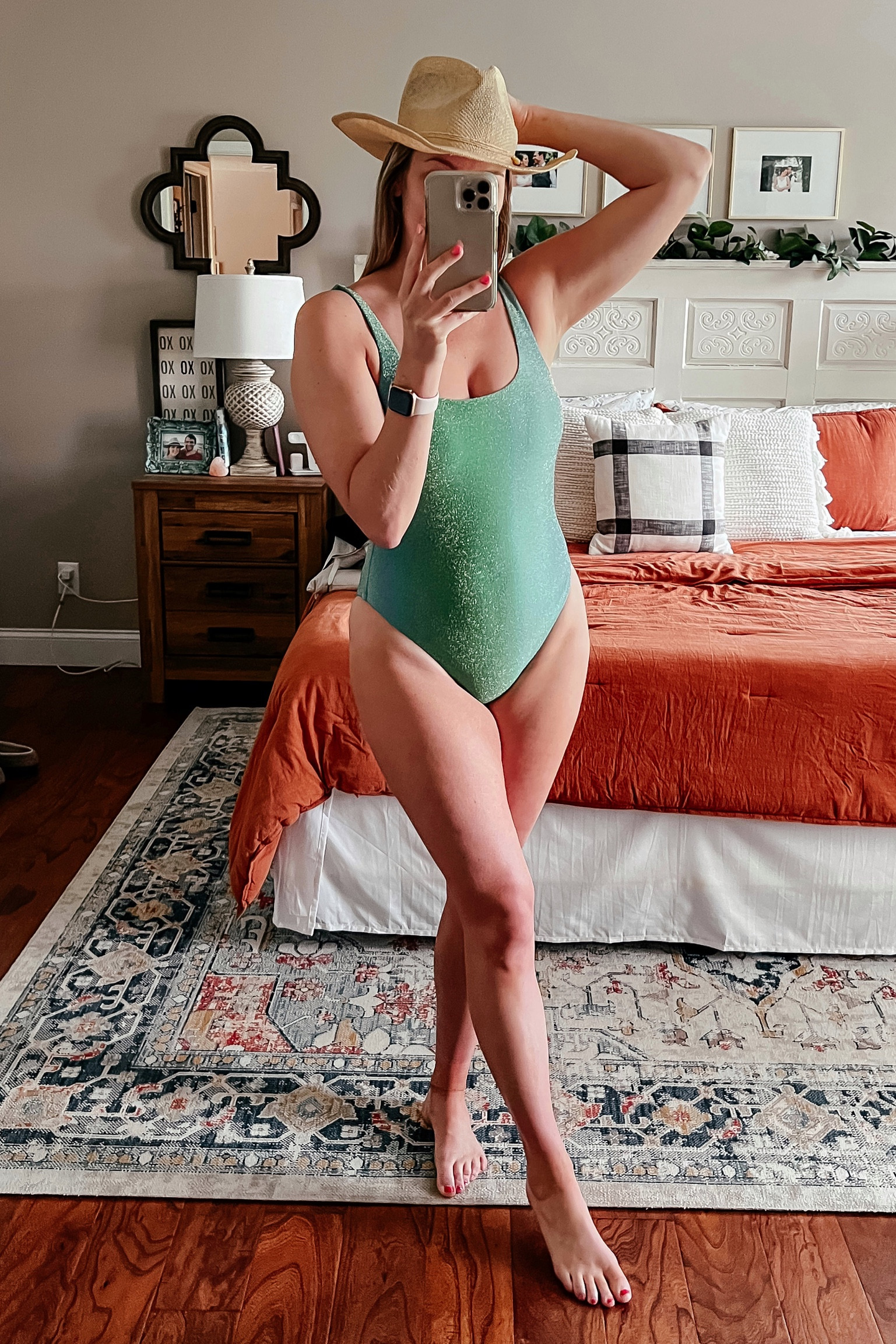 Sparkle suit FTW!! Loving this glittery one piece swimsuit. Giving me all the mermaid vibes. 🧜🏽‍♀️ 🐚 🌊  Wearing my normal size medium. 40% off today!!! 

#LTKswim #LTKsalealert #LTKSeasonal