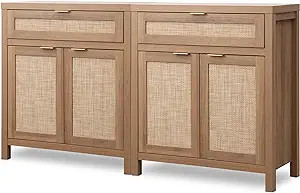 SICOTAS Sideboard Buffet Cabinet Set of 2, Rattan Credenza Storage Cabinet, Boho Buffet Table Con... | Amazon (US)