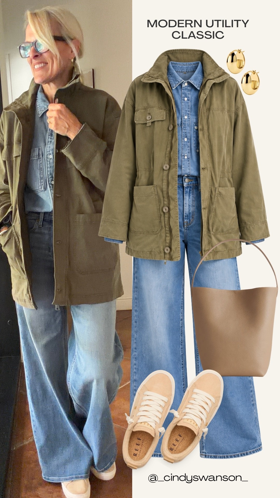 This olive utility jacket is one of those easy layers that makes everyday dressing feel pulled together. I love it over a denim shirt with wide-leg jeans and simple sneakers for errands, travel, or casual days.

#LTKootd #LTKOver40 #LTKgrwm