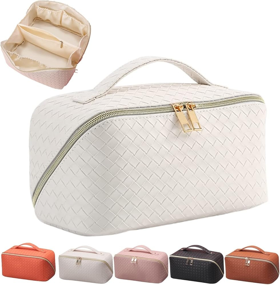 Aunnow Large Capacity Travel Cosmetic Bag-Pu Leather Travel Makeup Bag with Compartments,Waterpro... | Amazon (US)