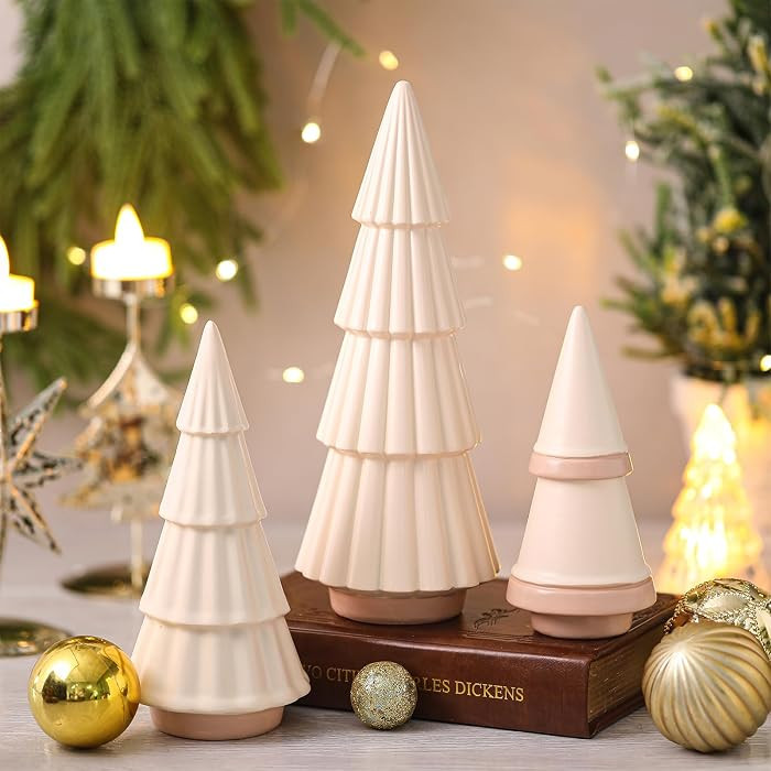 Pinkunn 3 Pcs Neutral Christmas Tree Figurines,Minimalism Resin Christmas Tree Ornament Tabletop,... | Amazon (US)