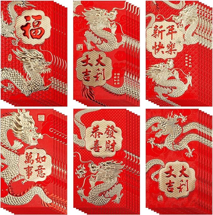 36PCS Chinese New Year Red Envelopes, Chinese Red Envelopes 2024 Dragon Lucky Money Red Packet En... | Amazon (CA)