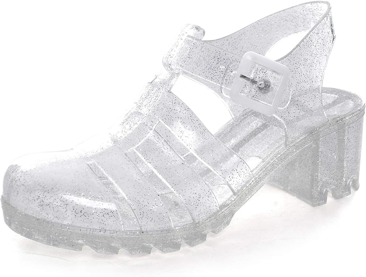 Hee grand Crystal Jelly Heel Sandals for Women Summer Beach Jelly Shoes | Amazon (US)