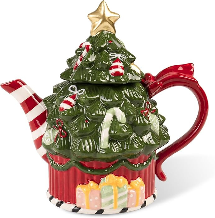 Christmas Teapots Ceramic, 26 Oz Christmas Tree Decorative Tea Pot, Green Red Unique Pitcher Tea ... | Amazon (US)