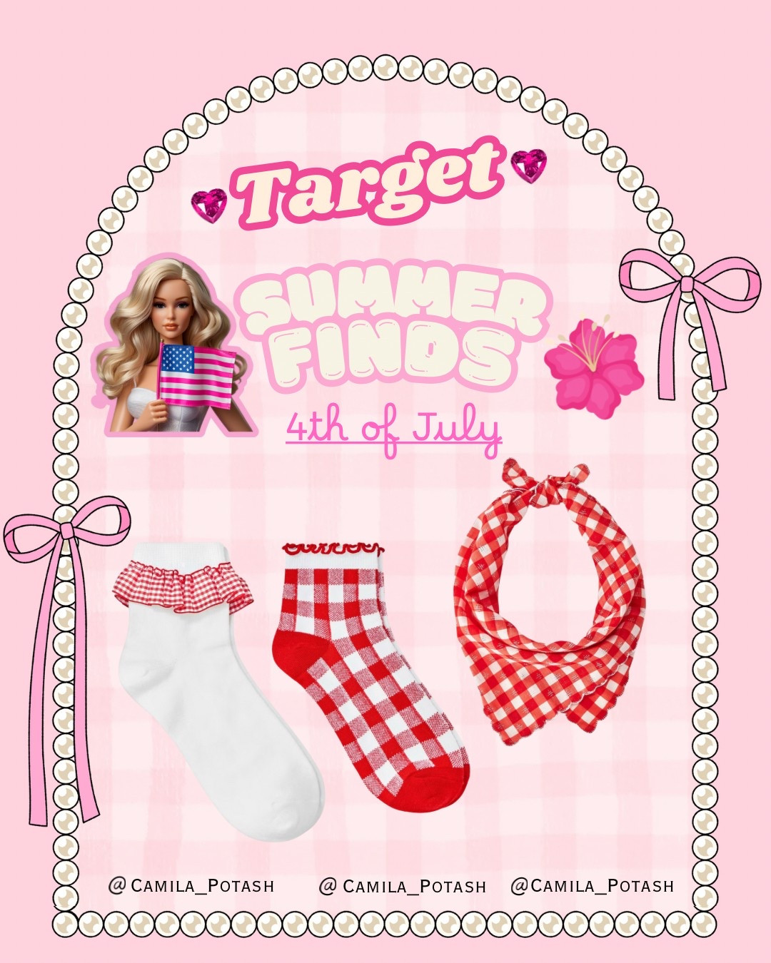 🎀 Sweeten your 4th of July look with the cutest accessories from Target! Whether you’re dressing up for a BBQ, picnic, or parade — these details make the outfit! 🇺🇸✨

👣 Gingham frill socks – Add a charming pop of red + white to your sneakers or flats.
🧦 Bold checkered socks – A fun retro twist for your holiday style.
🎀 Gingham bandana scarf – Tie it around your neck, ponytail, or bag for the cutest Americana vibe!

Affordable, festive, and trending now – these are the little extras that pull your holiday look together 🎇 Everything is linked in my LTK – go snag them before they sell out!

🛍 Shop my style → @camila_potash on LTK

#TargetStyle #LTKUSA #LTK4thofJuly #TargetAccessories #GinghamStyle #SummerAccessories #TargetOOTD #TargetStyleFinds #RedWhiteAndCute #FourthOfJulyLooks #TargetSummerStyle #TargetVibes #PatrioticStyle #LTKUnder25 #TargetUnder25 #HolidayWeekendStyle #AffordableFashion #Cute4thofJulyAccessories #LTKPicnicStyle

	•	Target 4th of July socks
	•	Gingham socks Target
	•	Red checkered socks
	•	Target bandana scarf
	•	4th of July accessories
	•	Target summer accessories
	•	Patriotic socks for women
	•	Red white blue fashion Target
	•	Cute 4th of July outfit extras
	•	Gingham fashion trend
	•	Americana outfit details
	•	Target socks and scarves
	•	Picnic accessories Target
	•	Holiday weekend fashion Target
	•	Cute frill socks Target

#LTKTravel #LTKSeasonal #LTKSummerEdit