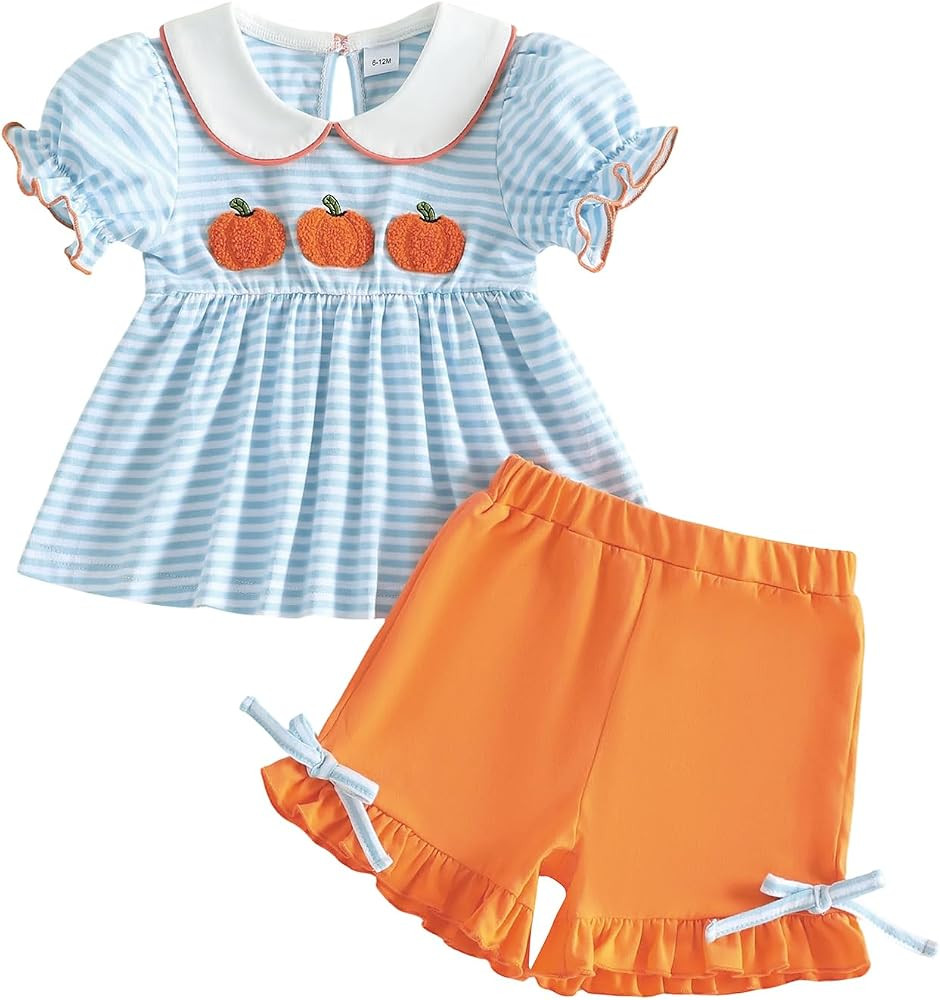 Toddler Girls Halloween Outfit Striped Short Sleeve Tops and Shorts Set | Amazon (US)