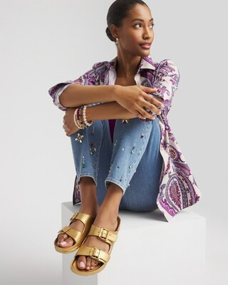 Metallic Double Buckle Pool Slides | Chico's