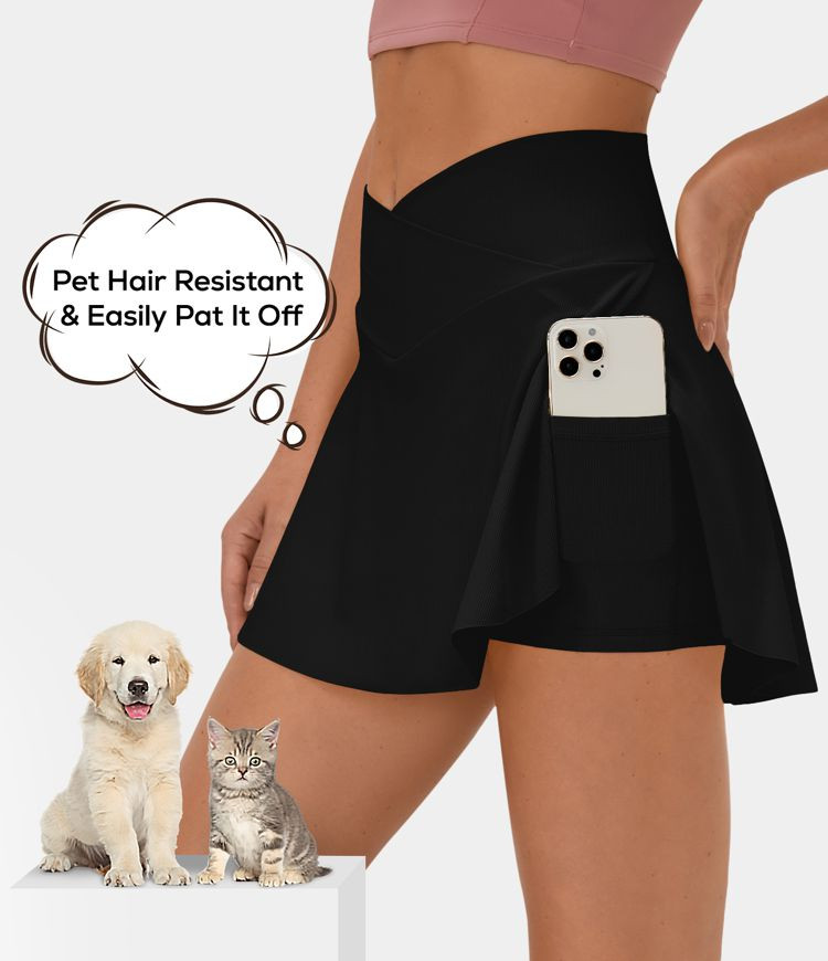 Women’s Patitoff™ Flow Pet Hair Resistant Crossover Side Pocket 2-in-1 Activity Skirt-Lucid -... | HALARA
