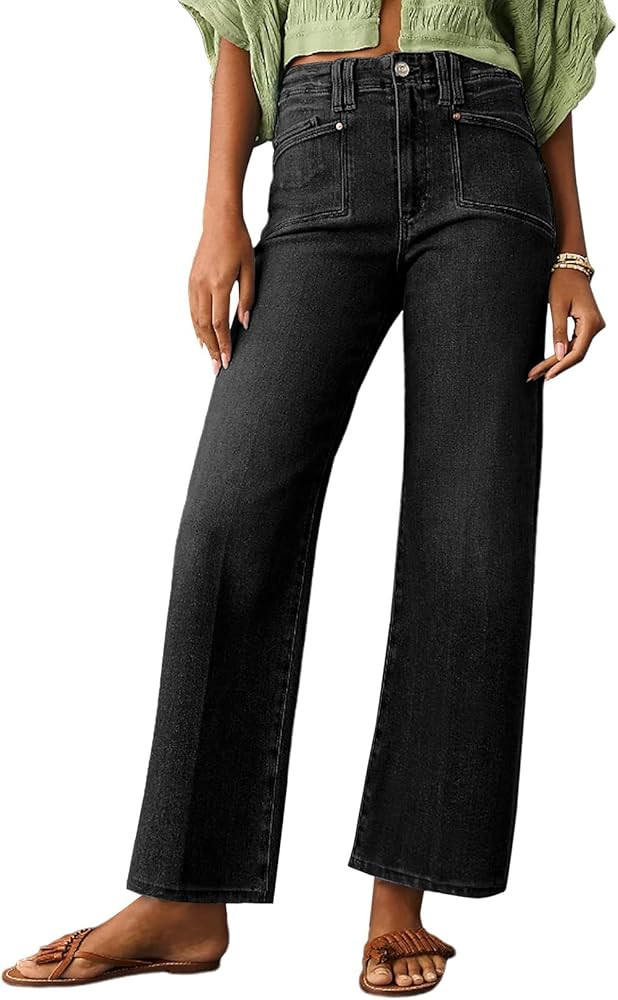 Astylish Womens Wide Leg Jeans High Waisted Stretchy Buttoned Denim Pants Trendy 2025 with Pocket | Amazon (US)