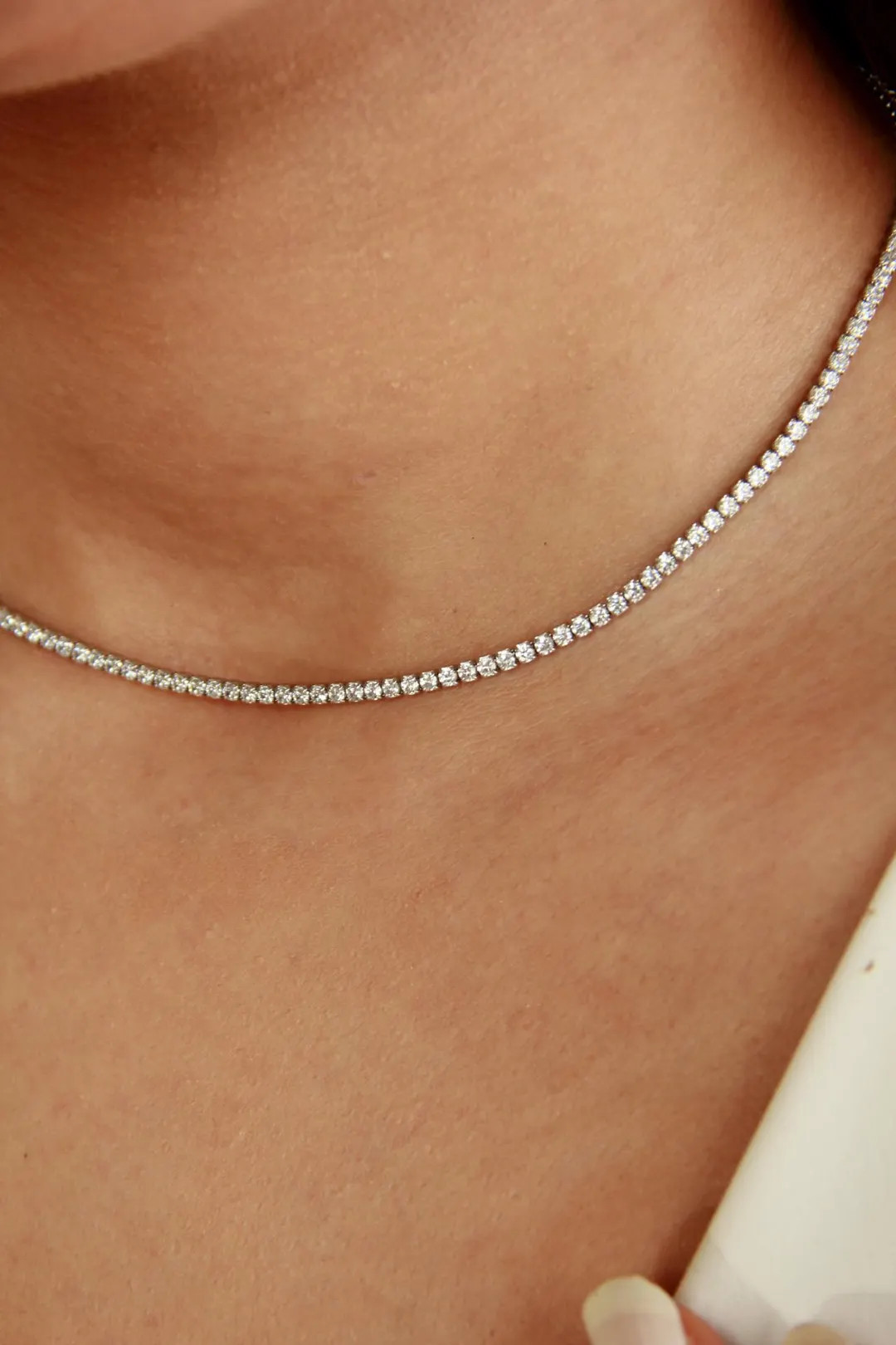 14K Gold Lab Grown Diamond Tennis Choker Necklace, CZ Tennis Crystal Jewelry, Bridal Minimalist J... | Etsy (Global)