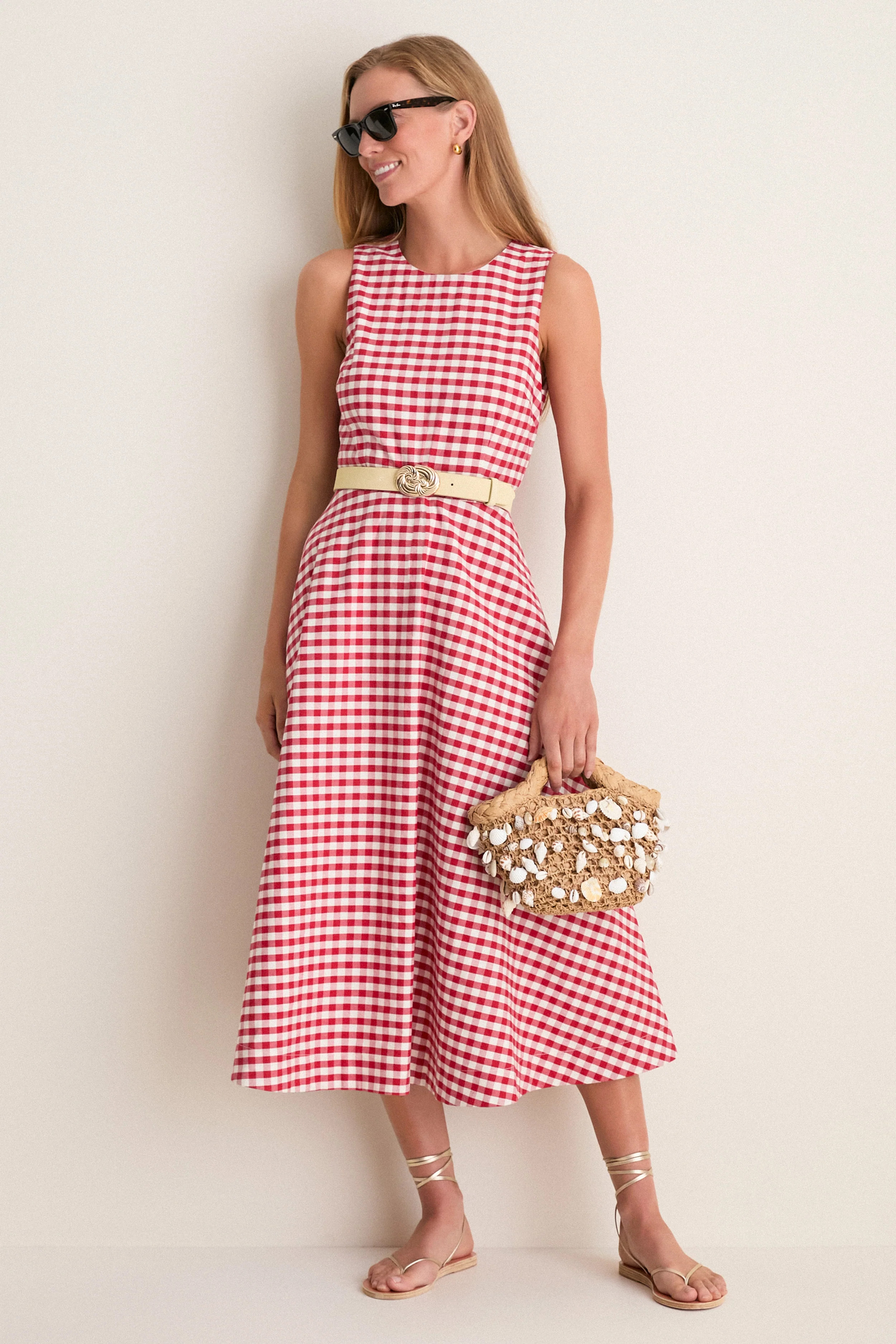Apple Red Gingham Stella Midi Dress | Tuckernuck (US)