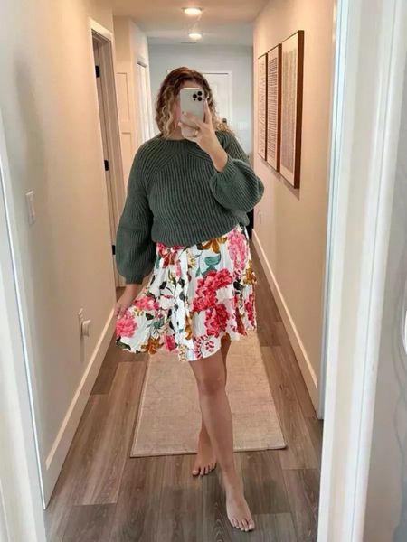 Date night outfit, spring dress, spring outfit, work outfit, Easter dress, Easter church outfit, Styled this floral mini dress with a sweater over it for more versatility! Wear together like this or separately. Outfit is from Petal + Pup.

#LTKworkwear #LTKstyletip #LTKmidsize