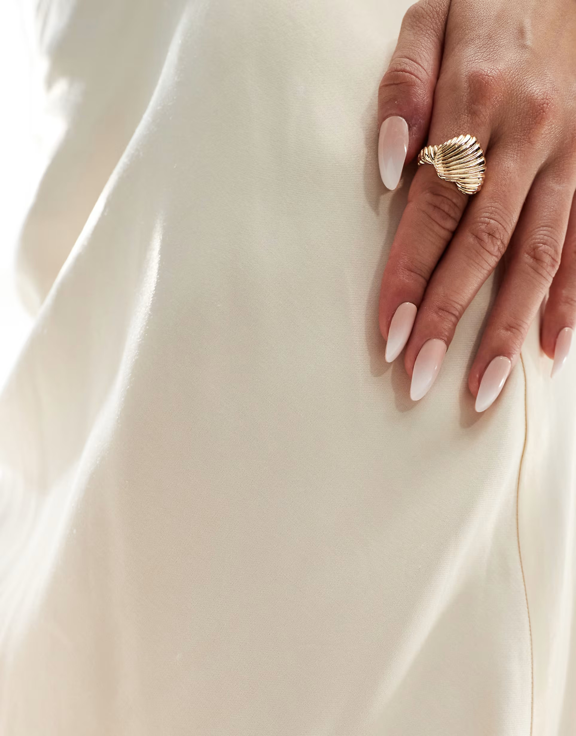 Stradivarius satin bias maxi skirt in oyster | ASOS (Global)