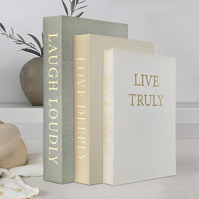 Aesthetic Decorative Books, Set of 3 Linen Fake Book Boxes, Faux Book Decor for Coffee Table, Boo... | Amazon (US)