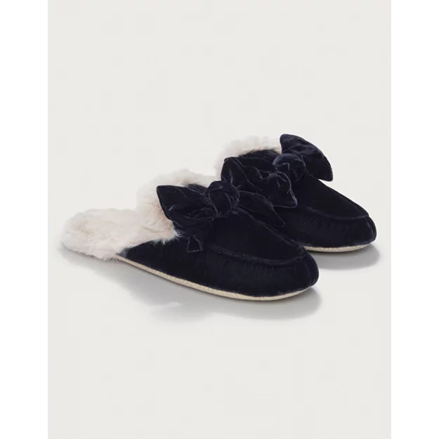Velvet Bow Slider Slipper | The White Company UK & ROW