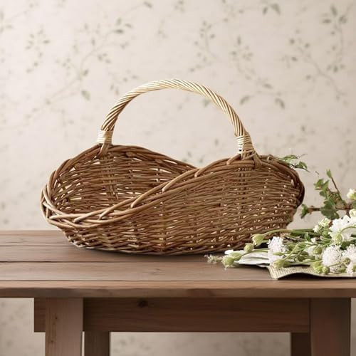 Rattan Wicker Woven Basket, Portable Garden Harvest Basket with Handle, Wicker Storage Baskets fo... | Amazon (CA)