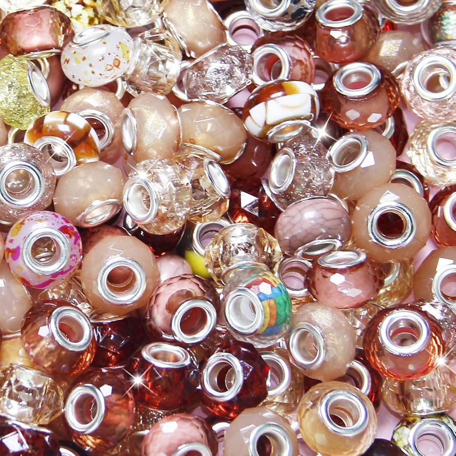 ZYEHXED 60Pcs Large Hole Beads Champagne Assorted European Craft Big Beads Large Hole Lampwork Mu... | Amazon (US)