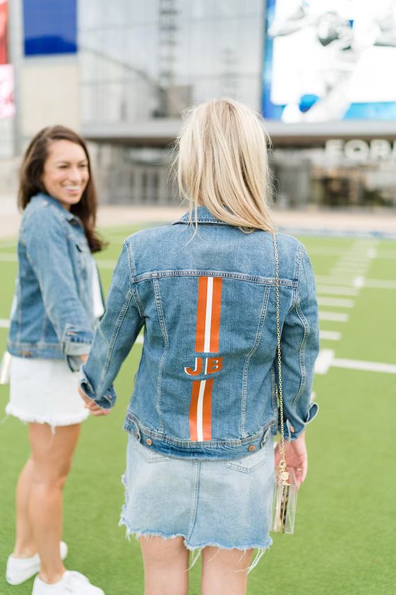 Monogram Stripe Jean Jacket | Etsy (US)