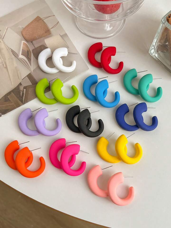 1pair Candy Color Spray Paint Acrylic Earrings, Fashionable Minimalist C-Shaped Hoops, Personaliz... | SHEIN