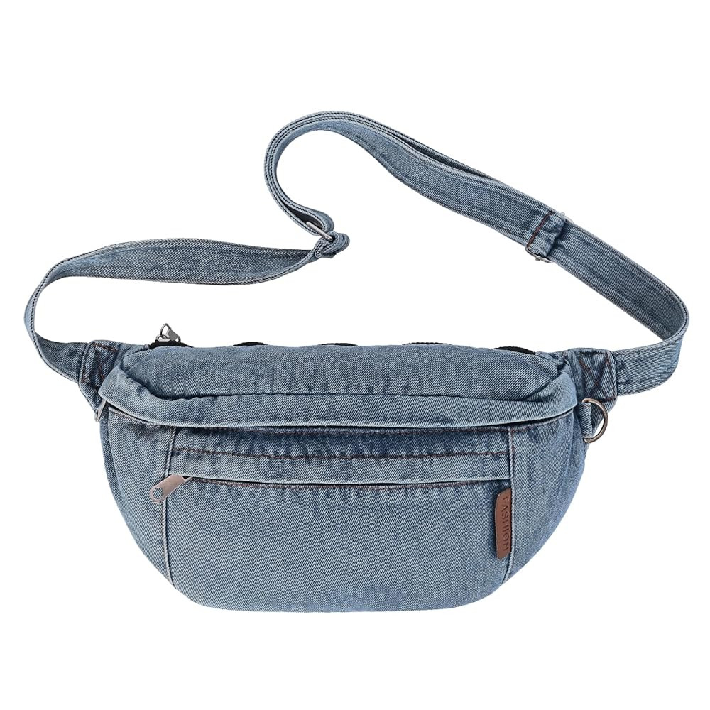 Denim Fanny Pack Large Chest Bag Jean Purses for Women Denim Purse Crossbody Bags with Adjustable... | Amazon (US)