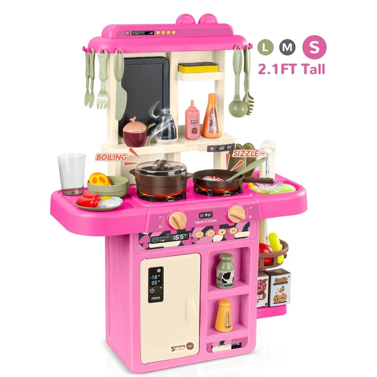 Wisairt Play Kitchen Set for Kids, 2.1FT Tall Toy Play Kitchen w/ Realistic Lights Sounds Simulat... | Walmart (US)