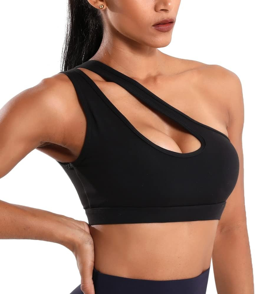 One Shoulder Sport Bra for Women Workout Sexy Cutout Yoga Bra | Amazon (US)
